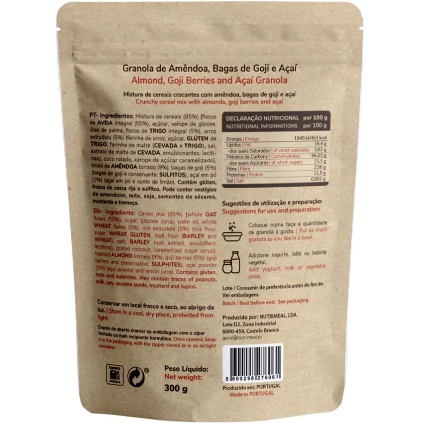Granola de Amêndoa, Bagas de Goji e Açaí Meal4You 300 g